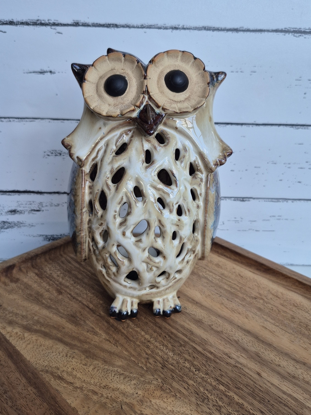 VTG 70s Ceramic Owl Wax Warmer Tealight Holder Boho MCM Drip Glaze Lantern